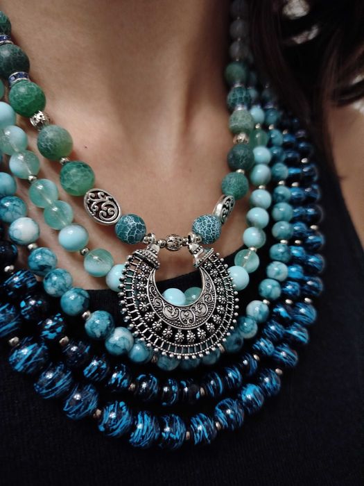 Кольє українське сине намисто Водограй коралі до вишиванки бусы