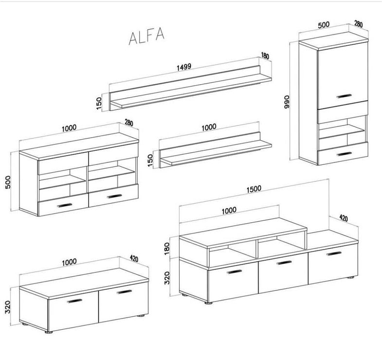 Mobiliário acabamento em Branco Mate e Laca Negra Brilhante