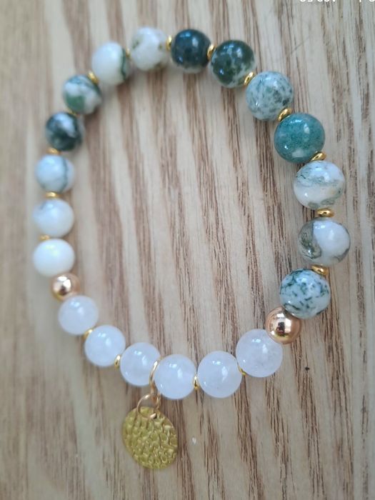 Nowq bransoletka z zielonego agatu i kwarcu