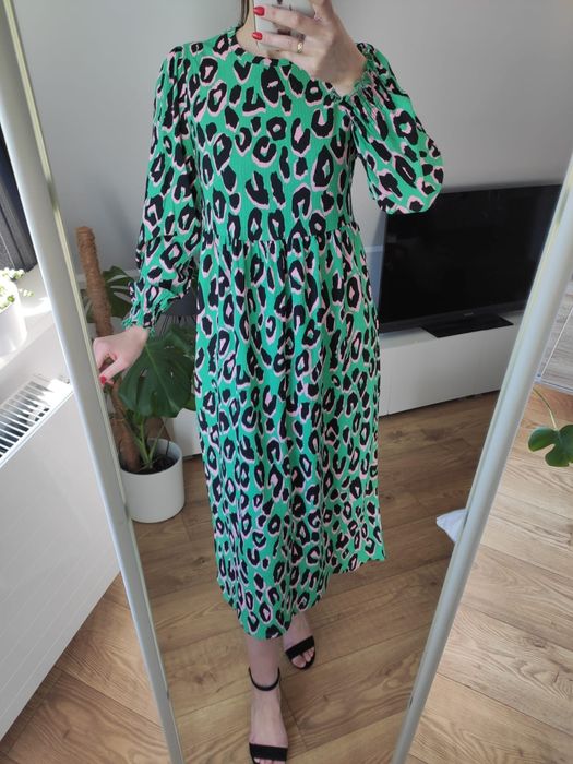 Rozmiar M, New Look zielona sukienka maxi panterka