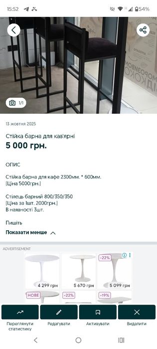 Меблі для кафе або кав'ярні також дому