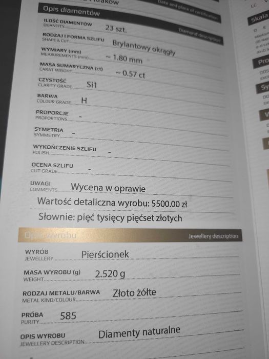 Złoty pierścionek z brylantami -50%  certyfikat - Skup Wrocław