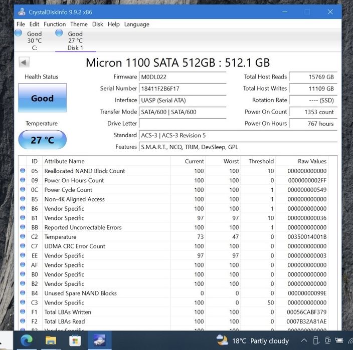 SSD диск (накопичувач) Micron / SK hynix обсягом 512 ГБ.