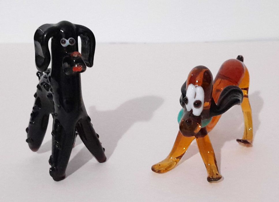 Figuras em vidro soprado antigas - Cisne, Cães e Gato - Conj. 1