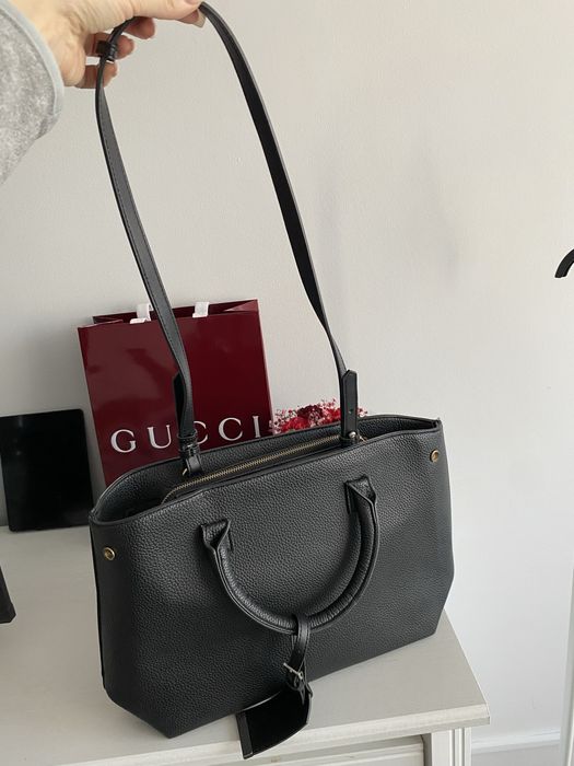 Czarna pojemna torba torebka na ramię do ręki shopper eko skórzana