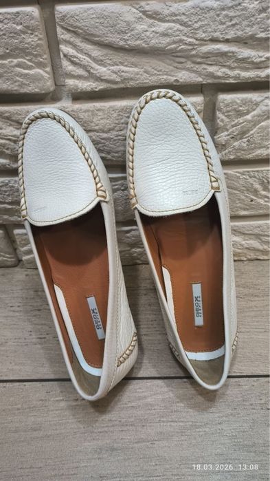 Мокасины женскиe кожаные белые geox