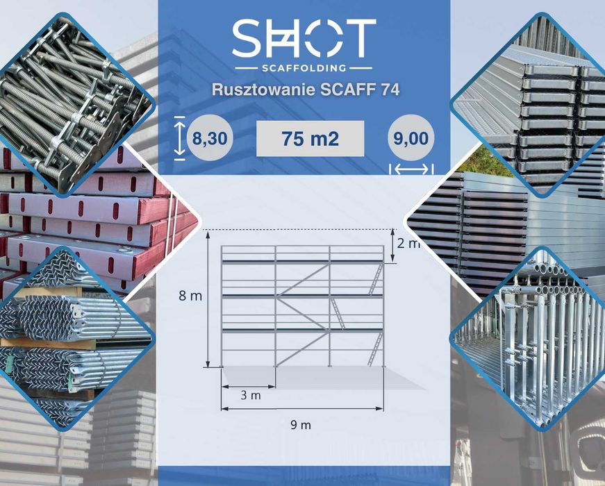 Rusztowanie nieużywane budowlane stalowe Typ Plettac stal 8,3x9=75m2