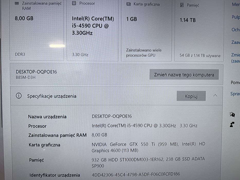 Komputer stacjonarny i5 4gen ssd hdd