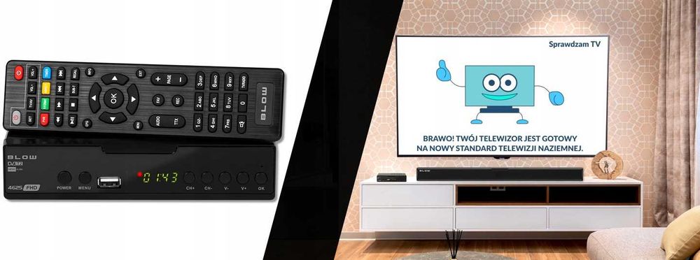 tuner dekoder DVB-T2 TV naziemnej H.265 HEVC full HD USB HDMI PILOT B