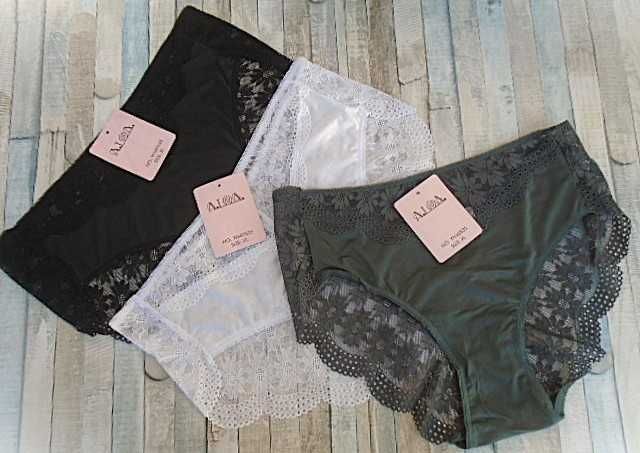 Aina / 3 szt./  majtki koronkowe pełne M/L  czarne białe i khaki