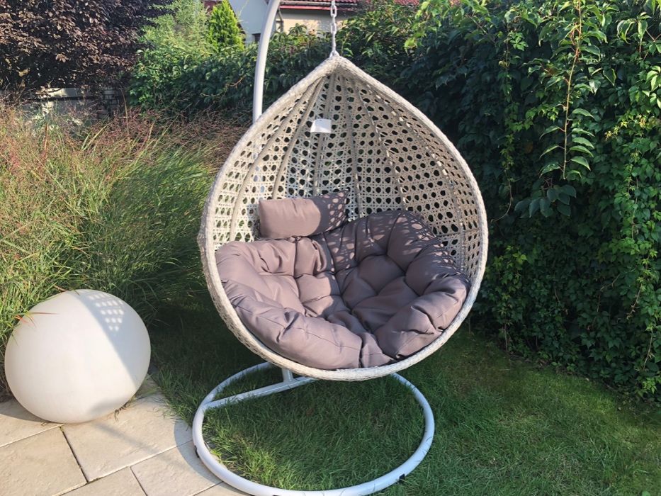 Fotel wiszący SOLO XXL nowy model szary technorattan bujak kosz kokon