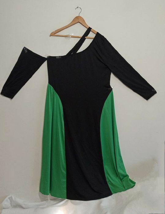 48 50 52, 3XL Asymetryczna sukienka, MIDI Plus Size zielona, ballet st