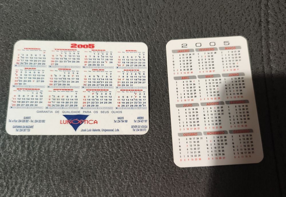 Dois calendários de bolso de 2005