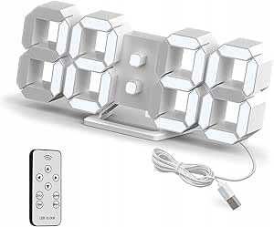 Deeyaple Cyfrowy zegar ścienny Led 3D duży dł. 26cm biały