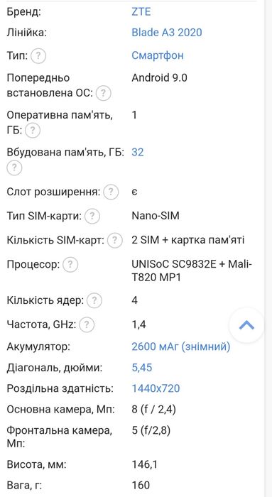 Телефон смартфон ZTE Blade A3 2020 1/32 Гб
