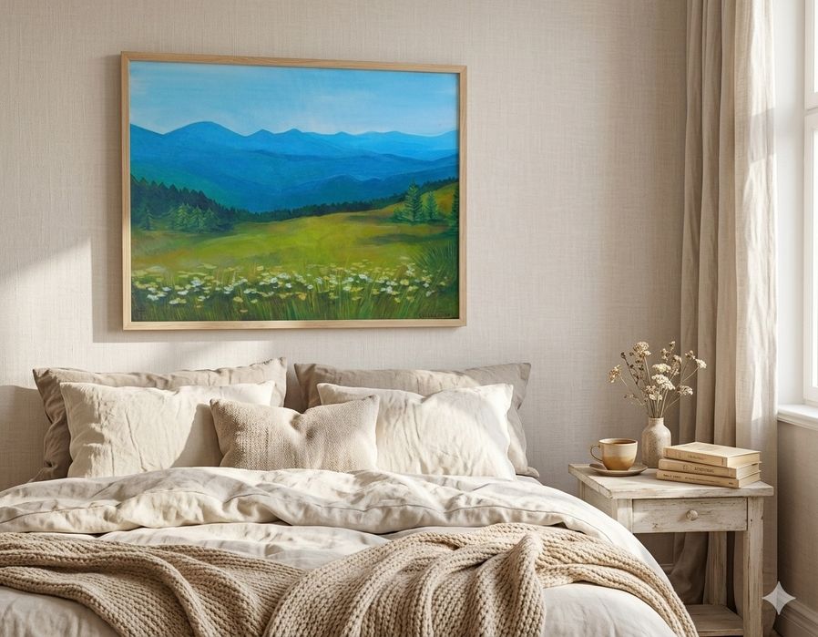 Продаи Картина акрилом «Гірський пейзаж з квітами» 40×50 см