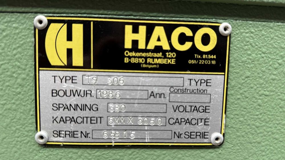 Gilotyna nożyce do blachy HACO TS 3050 x 6 mm