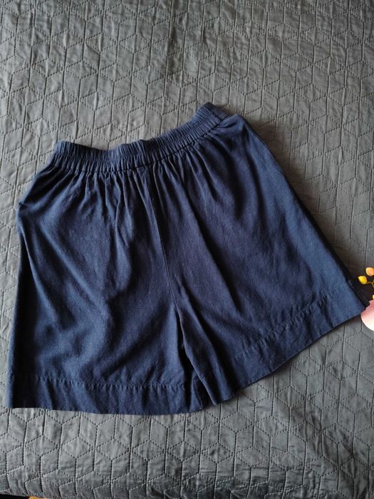 Шорти жіночі льон сині 36-38 широкі вільні бермуди висока посадка