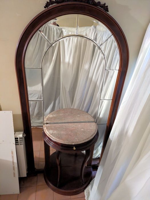 Movel de entrada com espelho e gaveta com pedra de mármore