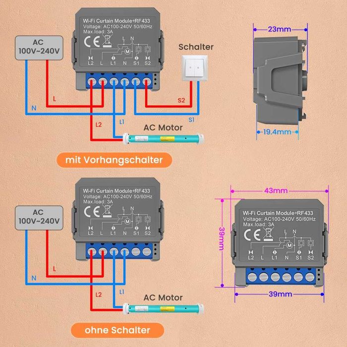 Moduł WiFi + RF do Rolet MIUCDA Sterownik Rolet, Markiz, Żaluzji, APP