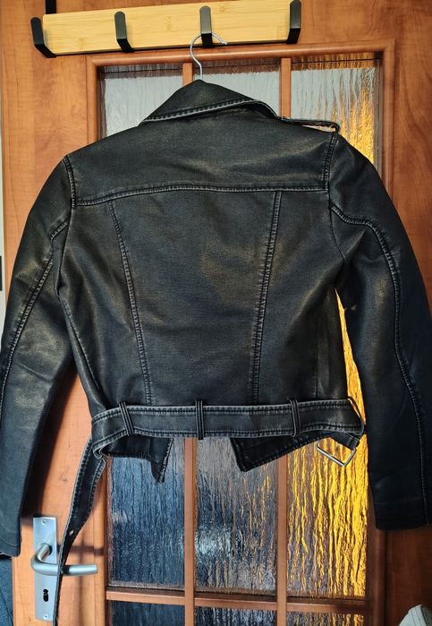 Kurtka damska ramoneska czarna XXS z szarym przetarciem