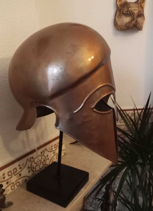 Armadura de cabeça de bronze militar, capacete de guerra grego romano