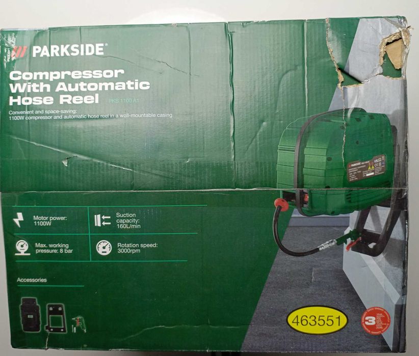 NOWY kompresor Parkside PKS 1100 A1 z automatycznym zwijaniem węża