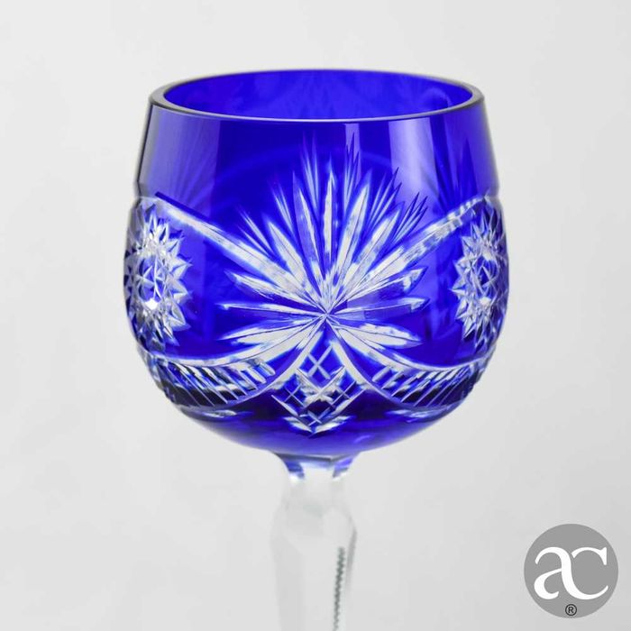 Conjunto de 6 Copos Cristal Doublé, Cristal da Bohemia, azul-cobalto