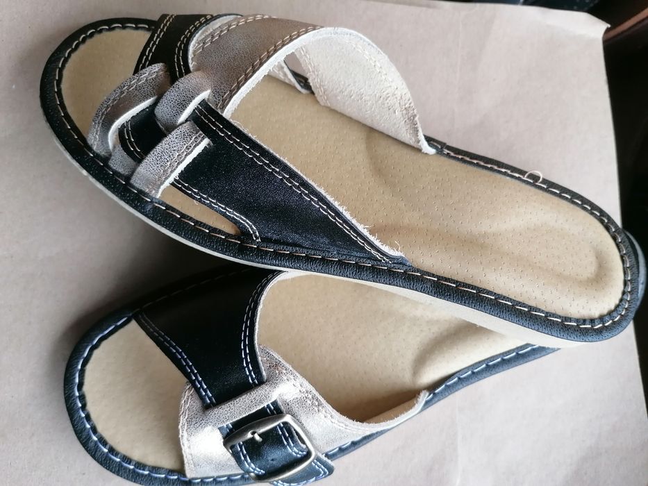 Nowe damskie pantofle 36 regulowane skóra klamra