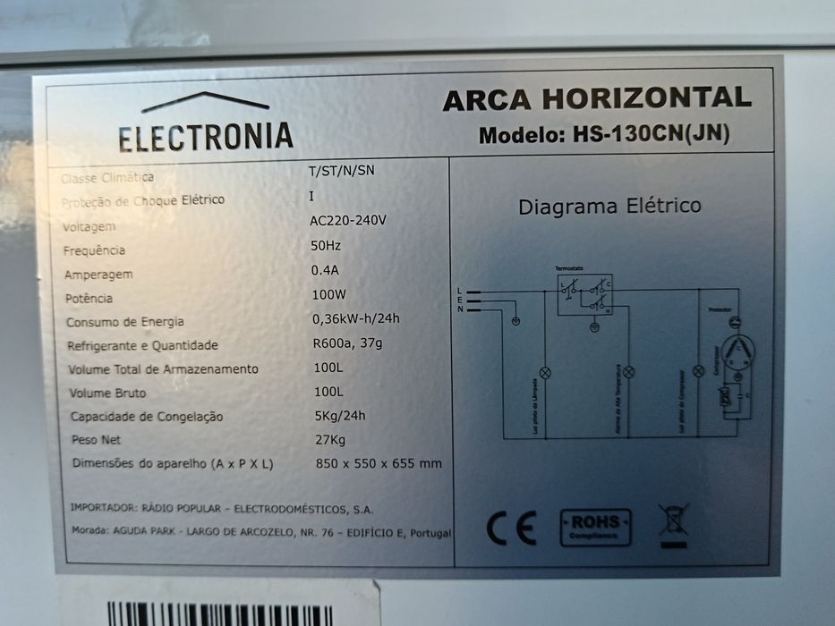 Arca congeladora horizontal 100 litros