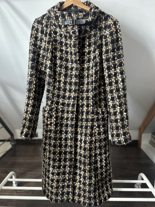 Płaszcz wełniany w kratę Zara jesień zima modny długi