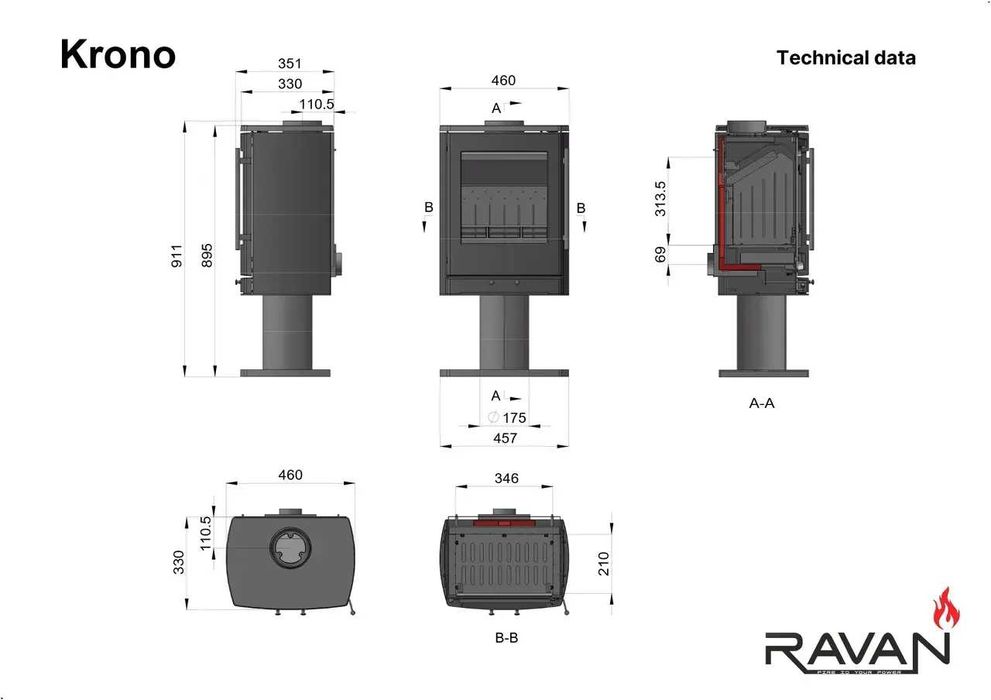 Печь-камин Ravan Krono 8 кВ