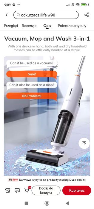 NOWY odkurzacz z funkcją MOPOWANIA Ilife W90