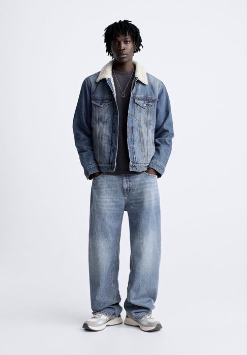 Чоловіча Куртка Zara (M) Denim Jacket Оригінал Ветровка Шерпа Джинсова Мужская Джинсовка на Меху Зара