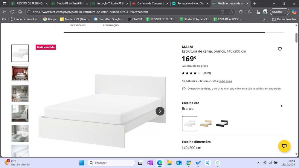 Cama de casal MALM com 4 gavetas e colchão. como nova.