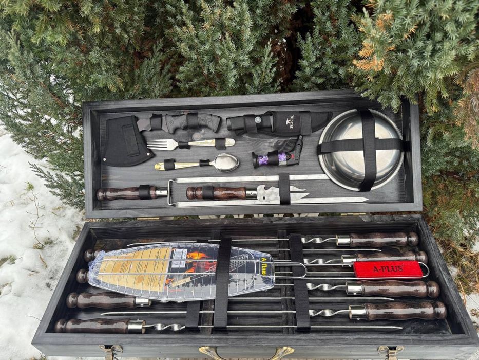 Подарочные Шампура в кейсе-столике для барбекю гриля мужу куму брату