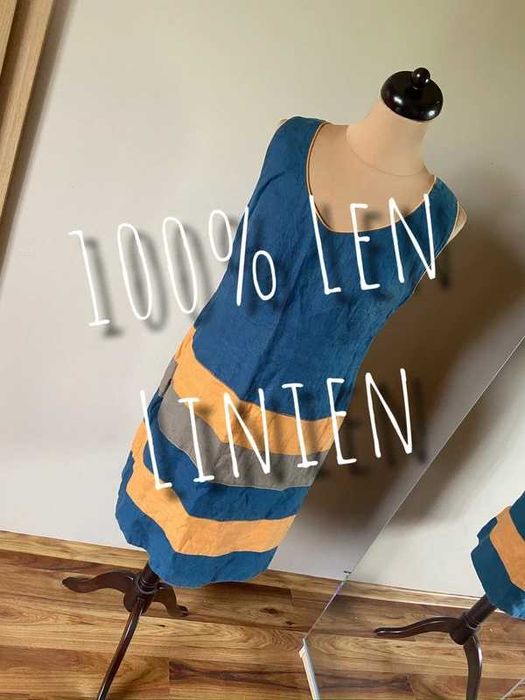 Goła sukienka oversize trapez linien len 42 44 +size xxl paski organic
