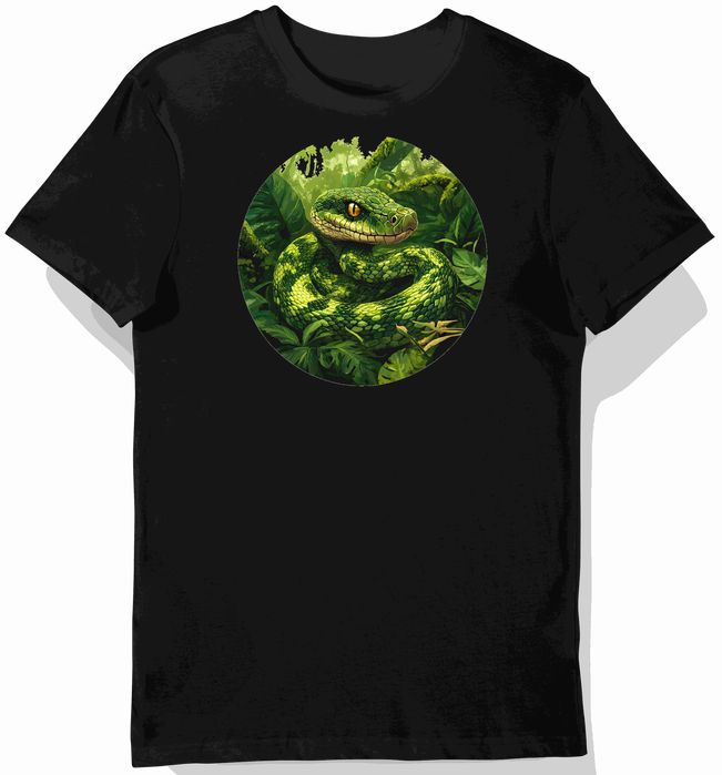 Koszulka męska czarna z motywem zielonej węża na polu XL