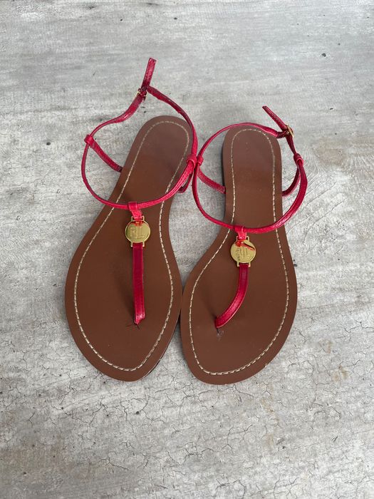 Ralph Lauren skórzane czerwone sandały skóra