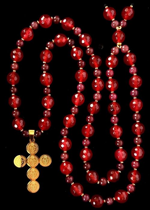 Rubi - Grenat - Colar - Católico - Cruz de São Bento