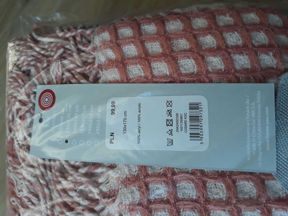 Pled koc Home&You Cosare red medium łososiowy - brudny róż 130x170