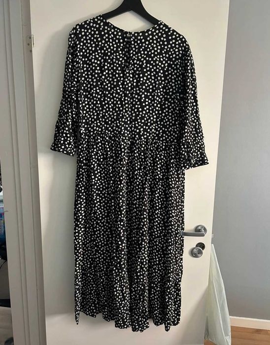 Zara czarna maxi MIDI sukienka w grochy kropki falbany wiskoza S