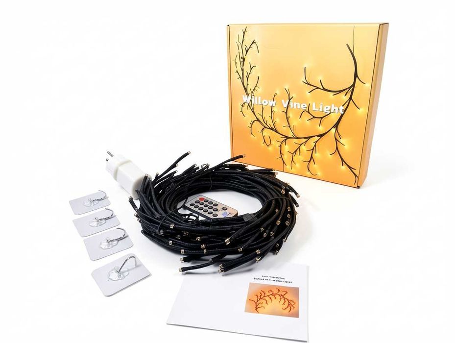 A287 Lampki LED Girlanda Gałązki Wierzbowe Willow Vine Light Pilot Haczyki Zasilacz Światełka Dekoracyjne Ścienne Do Sypialni Salonu Na Ścianę