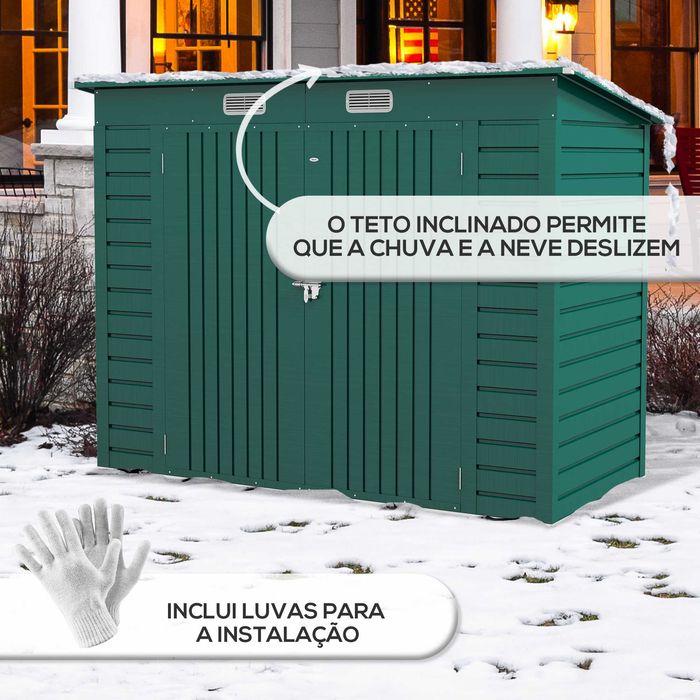 Abrigo de Jardim em Aço 249x121x166/183 cm – Porta Dupla e Ventilação