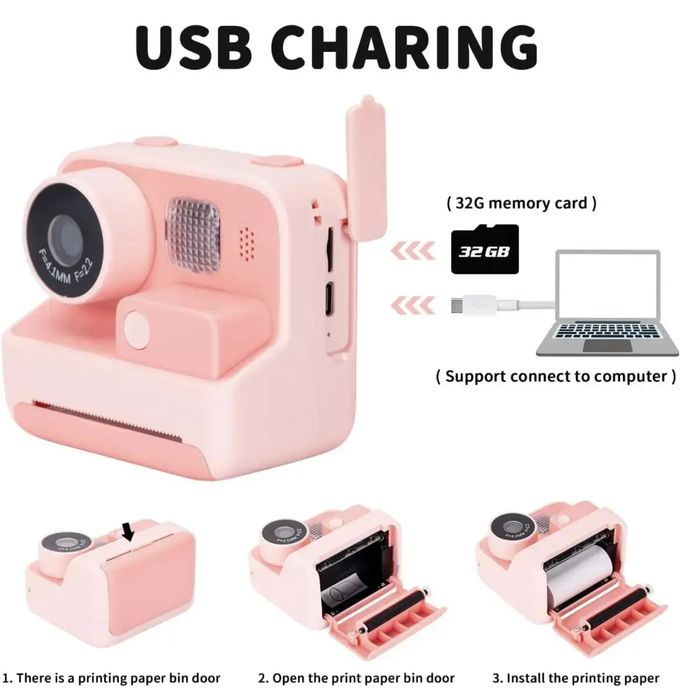 Фотокамера моментальной печати детская Instant Print Camera, 1080P Vid
