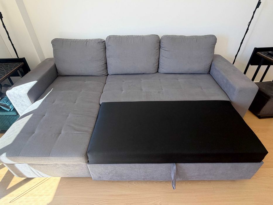 Sofá-cama 3 lugares com chaise longue