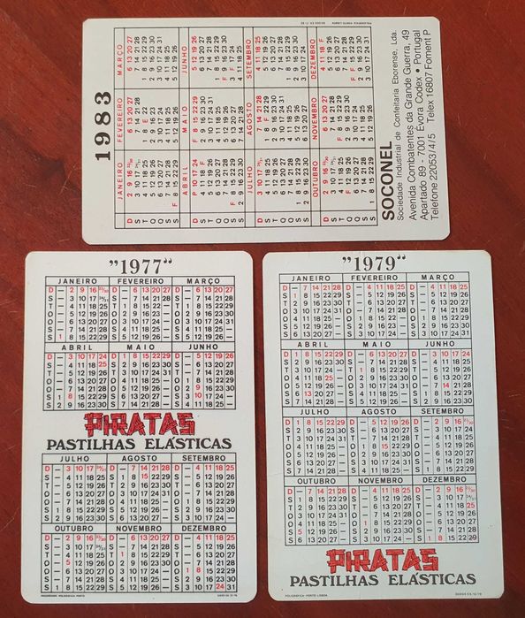 3 Antigos e Raros Calendários ~ "PASTILHAS PIRATAS" ~ 1977/79/83