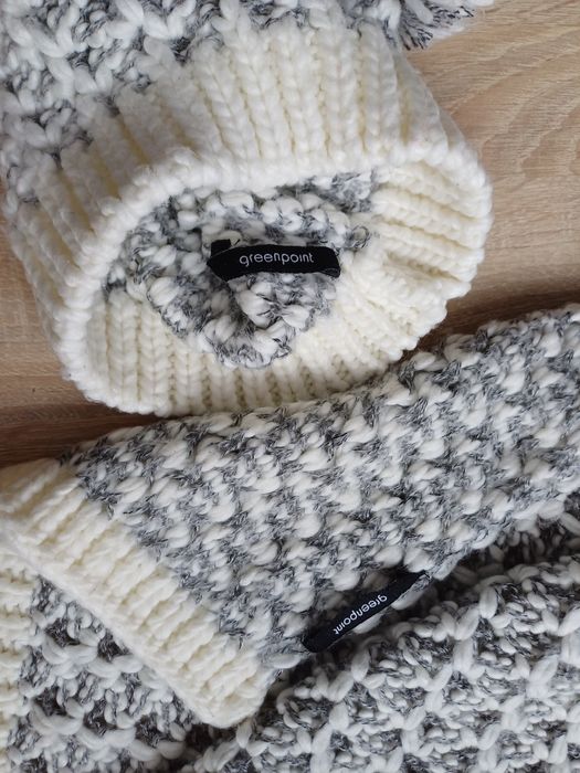 Komplet czapka z pomponem i szal gruby splot Greenpoint