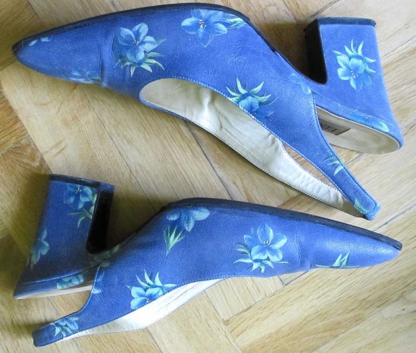 Buty LINEA WALLY'S VENEZIA włoskie niebieskie chaber obcas kwiaty 39,5
