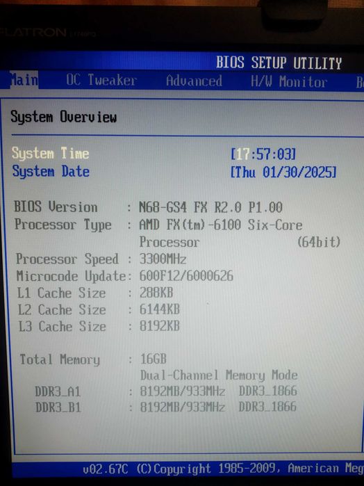 Комплект N68-GS4 FX R2.0. AMD FX6100 6ядер 3.3GHz, 16GB озу DD3